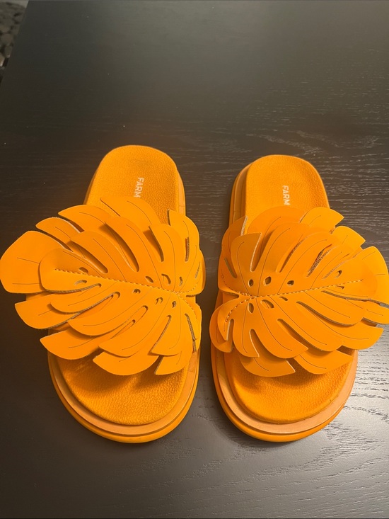 FARM Rio Shoes - FARM Rio Monstera Orange Leaf Slide Sandals